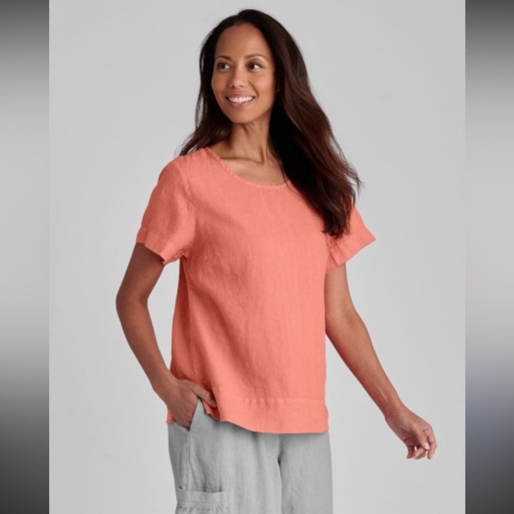 Flax Linen “Roadie Tee” In Mango Small